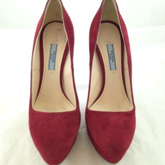 Suede Red Prada Pumps - Picture 7 of 8